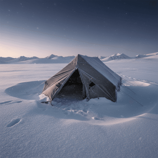 A chilling, atmospheric image depicting a snowy, desolate mountain pass under a mysterious sky, evoking the unexplained nature of the Dyatlov Pass Incident.