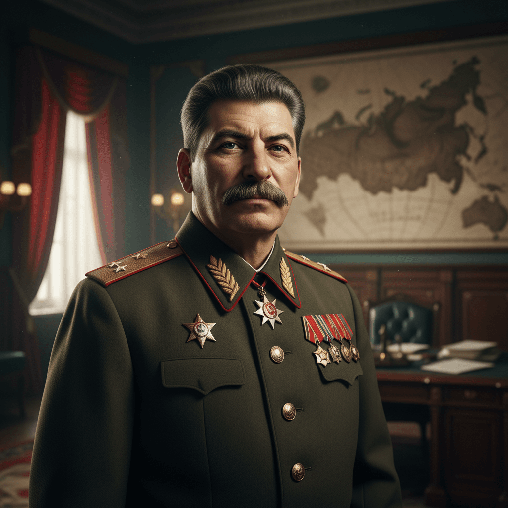 Joseph Stalin in Marshal uniform, Kremlin background.
