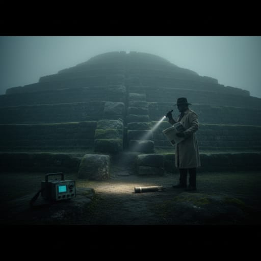 Digital reconstruction of Gunung Padang in Indonesia, illustrating the controversial theory of a 25,000-year-old stepped pyramid buried beneath a volcanic hill, contrasting natural formations with potential megalithic engineering